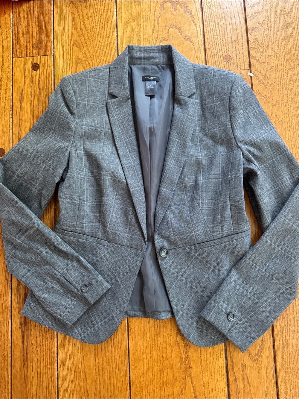 Ann Taylor Gray Plaid Blazer Jacket